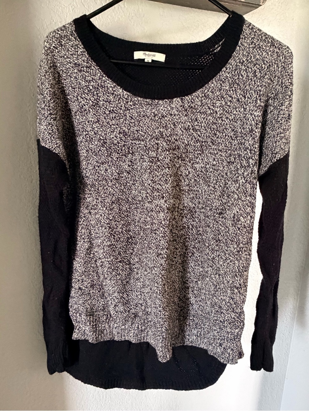 Madewell Two-Tone Crewneck Sweater marbled Black and Gray Medium